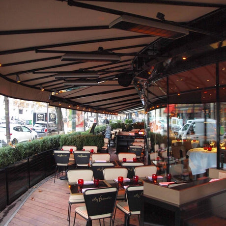 Heatscope Spot 35" Black Electric Heaters in Restaurant