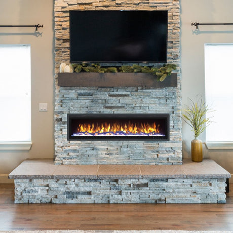 Huntington Fireplaces Sparkling Series Electric Fireplace with logs on diy stone wall