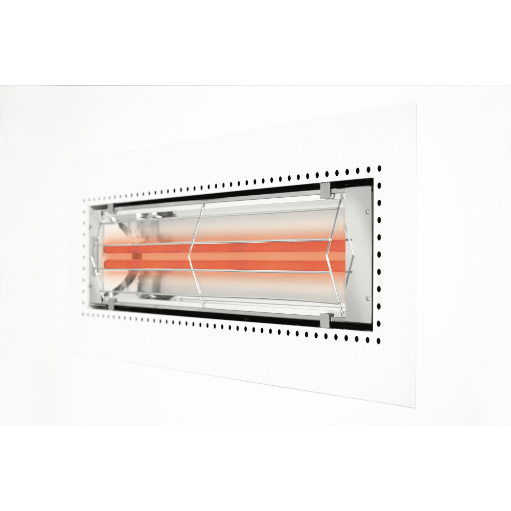 Infratech Heater flush mounted with white frame on ceiling