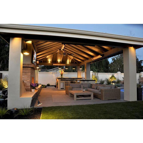 Infratech W Series 33" Heaters wall mounted in backyard patio
