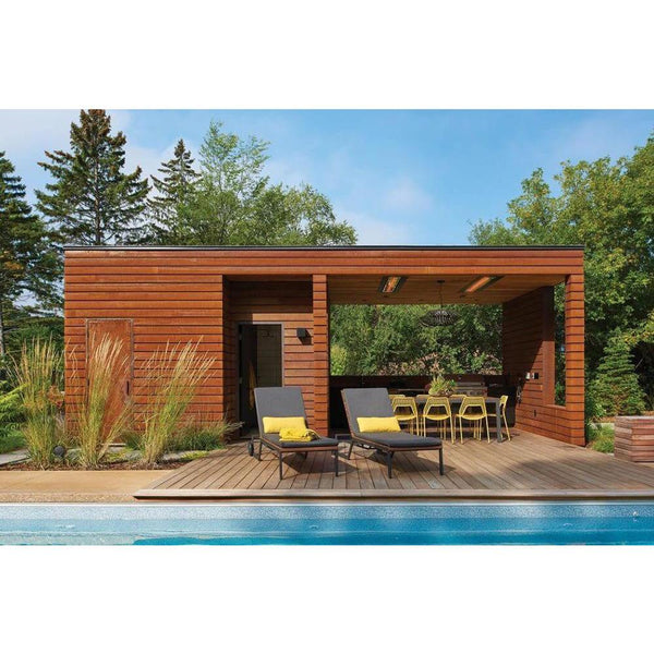 Infratech W Series 39" heaters flush mounted in poolside gazebo - close-up view