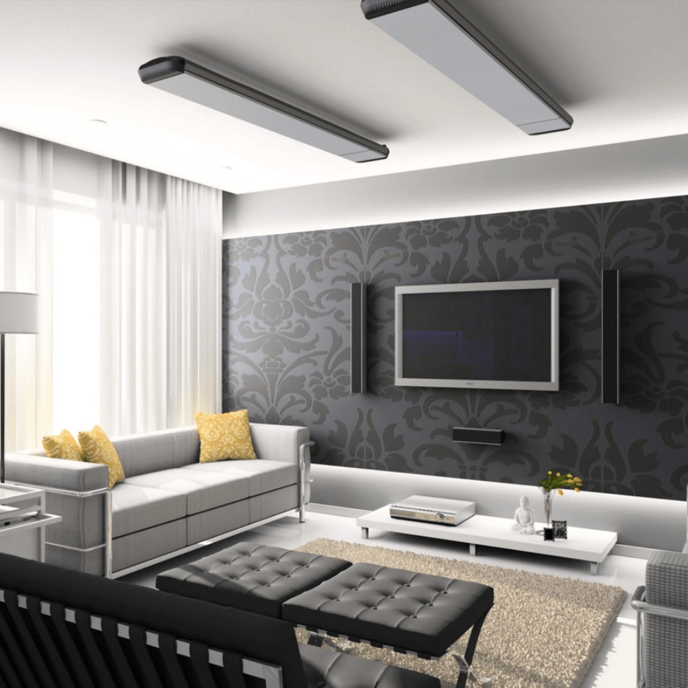 IR Energy eWAVE Electric Infrared Heaters mounted on ceiling in living room