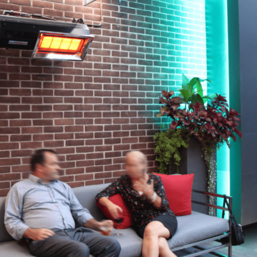 IR Energy Black Habanero Gas Patio Heater Mounted Indoors Above Couch