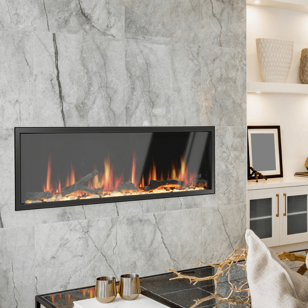 litedeer homes latitude ZEF55 55-inch built-in electric fireplace on marble wall