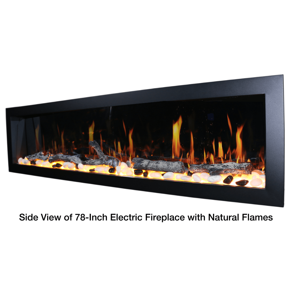 side view of litedeer homes ZEF78 latitude II 78-Inch electric fireplace with natural flames