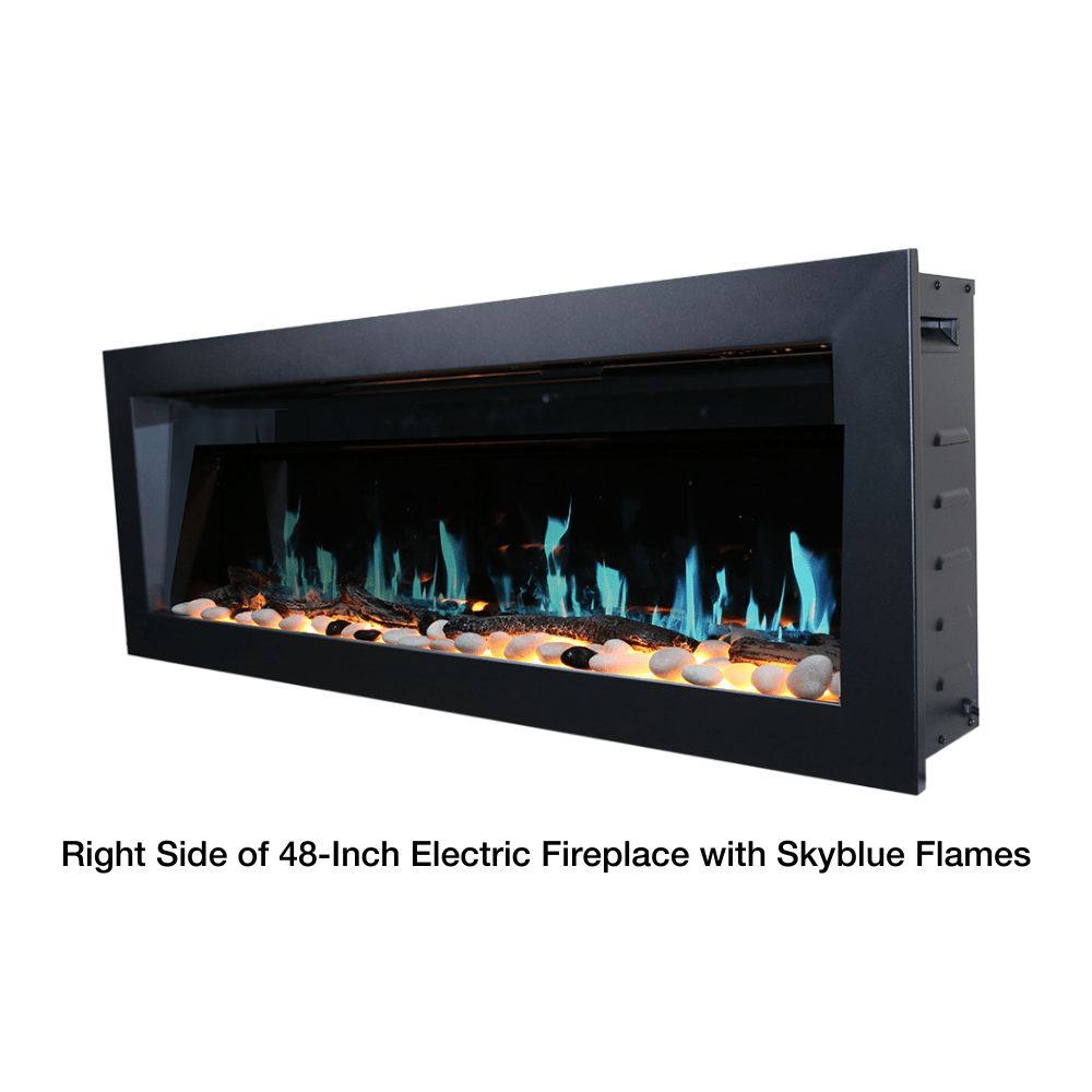 right side of litedeer homes ZEF48 latitude II 48-Inch electric fireplace with skyblue flames