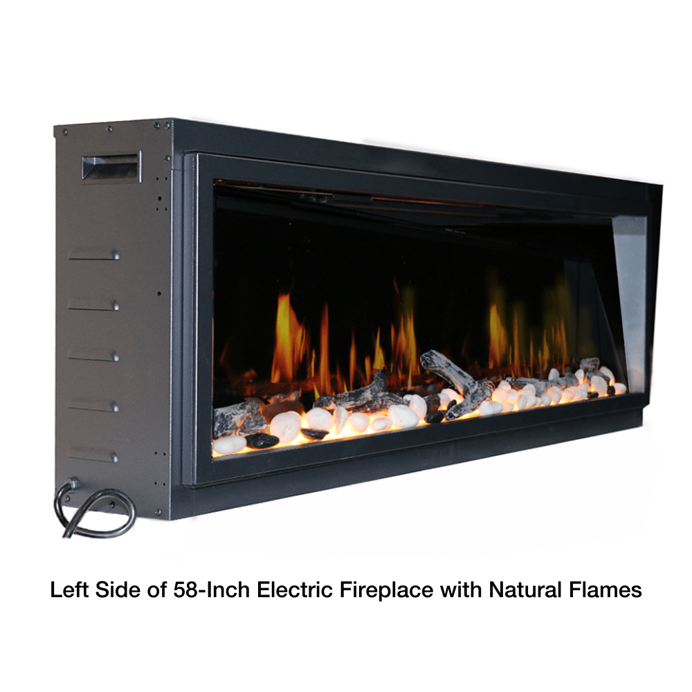 left side of litedeer homes ZEF58 latitude II 58-Inch electric fireplace with natural flames