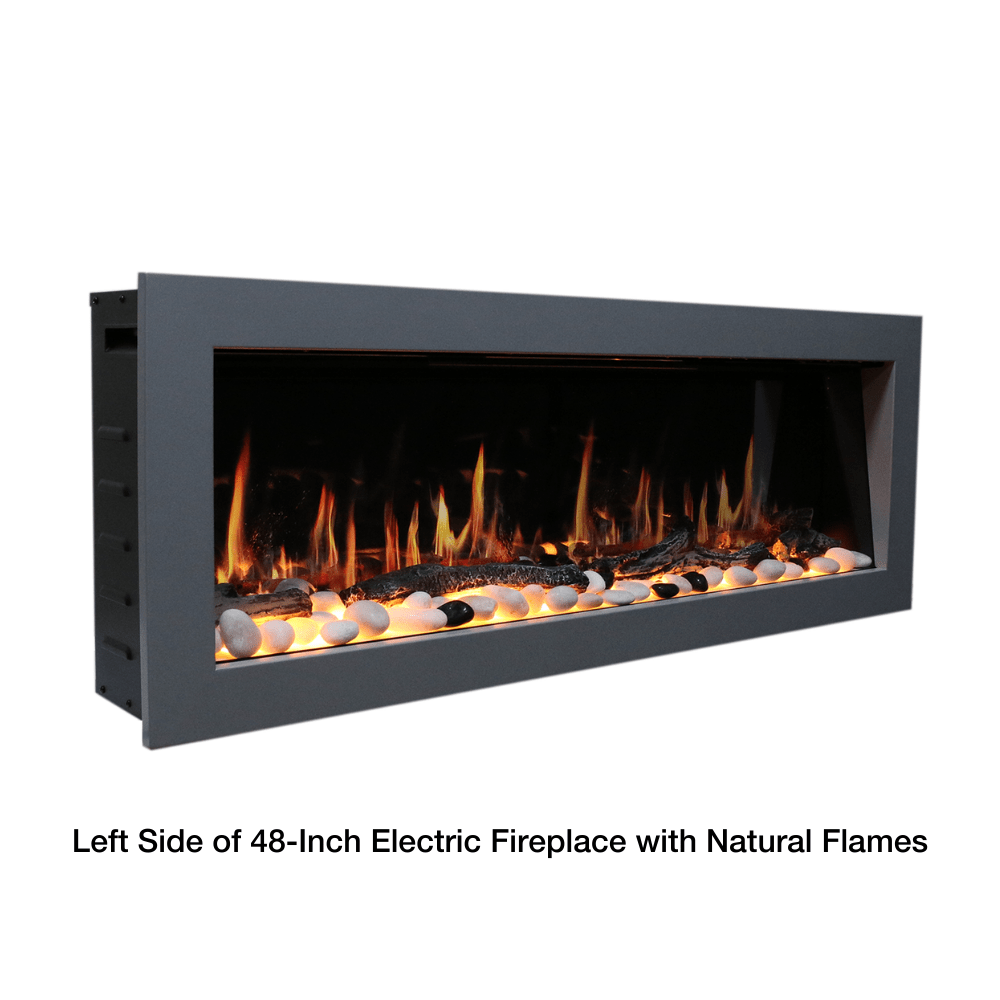 left side of litedeer homes ZEF48 latitude II 48-Inch electric fireplace with natural flames
