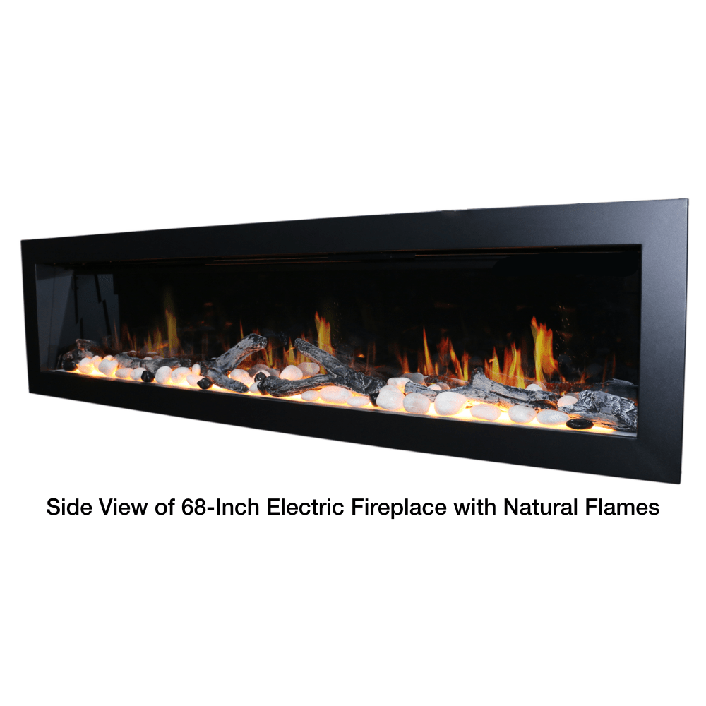 side view of litedeer homes ZEF68 latitude II 68-Inch electric fireplace with natural flames