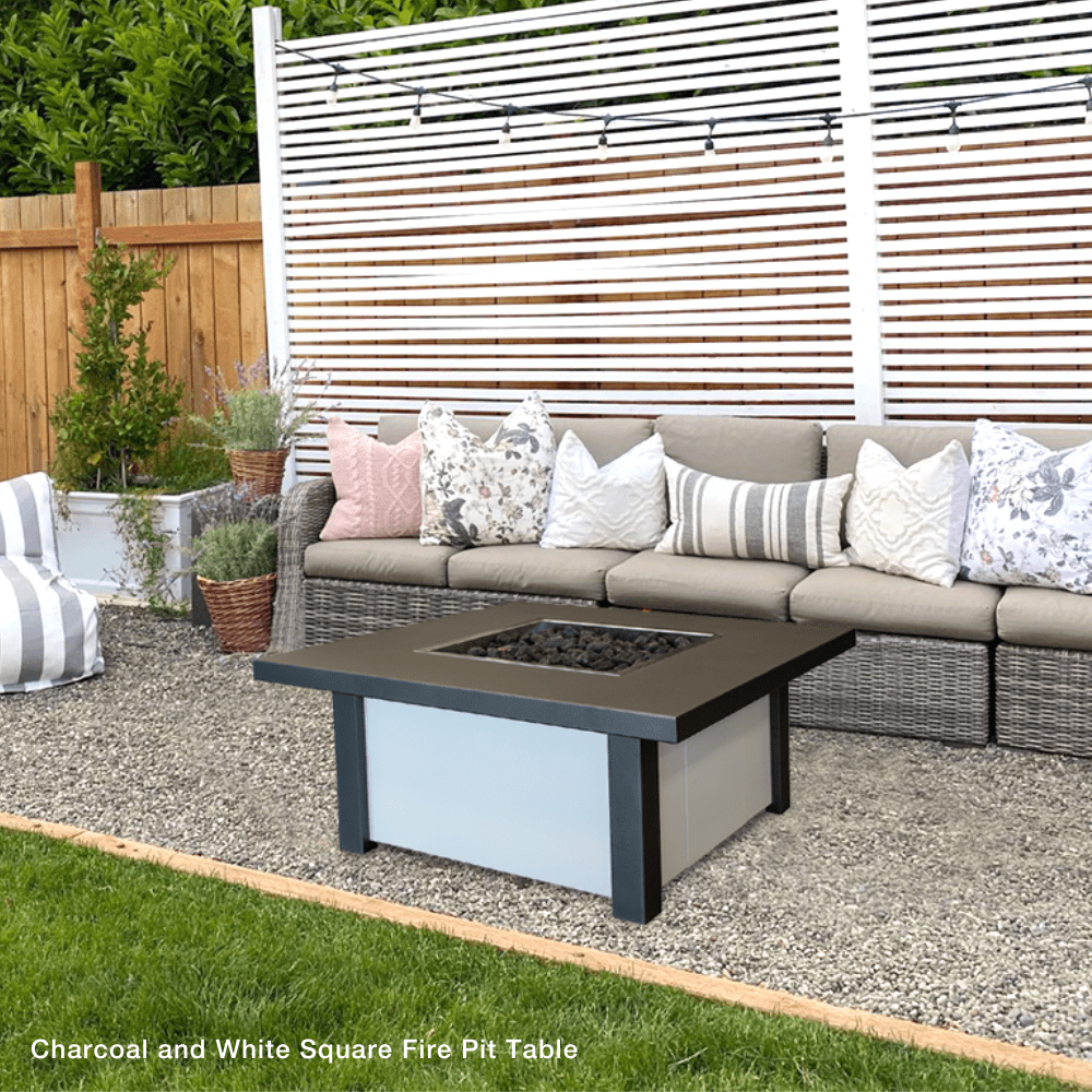 Modern Blaze 36-Inch Square Fire Pit Table in a cozy patio setting