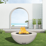modern blaze round ivory fire bowl with smooth surface in a light outdoor setting