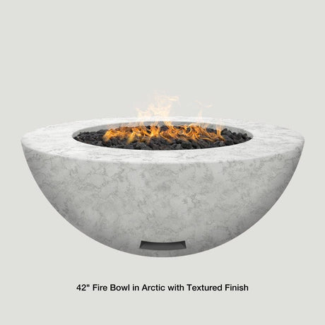 Modern Blaze 42-Inch Round Concrete Gas Fire Bowl in Arctic with Textured Finish