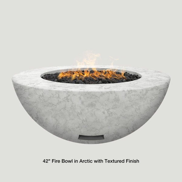 Modern Blaze 42-Inch Round Concrete Gas Fire Bowl in Arctic with Textured Finish
