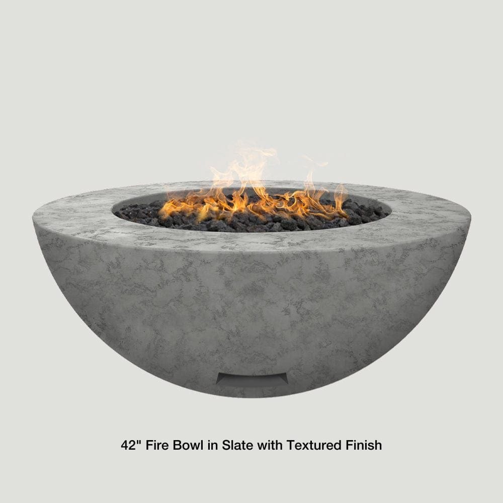 Modern Blaze 42-Inch Round Concrete Gas Fire Bowl in Slate with Textured Finish