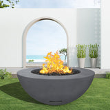 modern blaze round coal fire bowl with smooth surface in a light outdoor setting