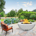 modern blaze round arctic fire bowl with smooth surface in a lush garden