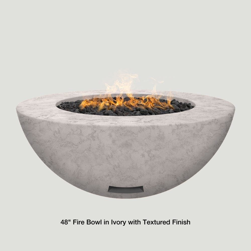 Modern Blaze 48-Inch Round Concrete Gas Fire Bowl in Ivory with Textured Finish