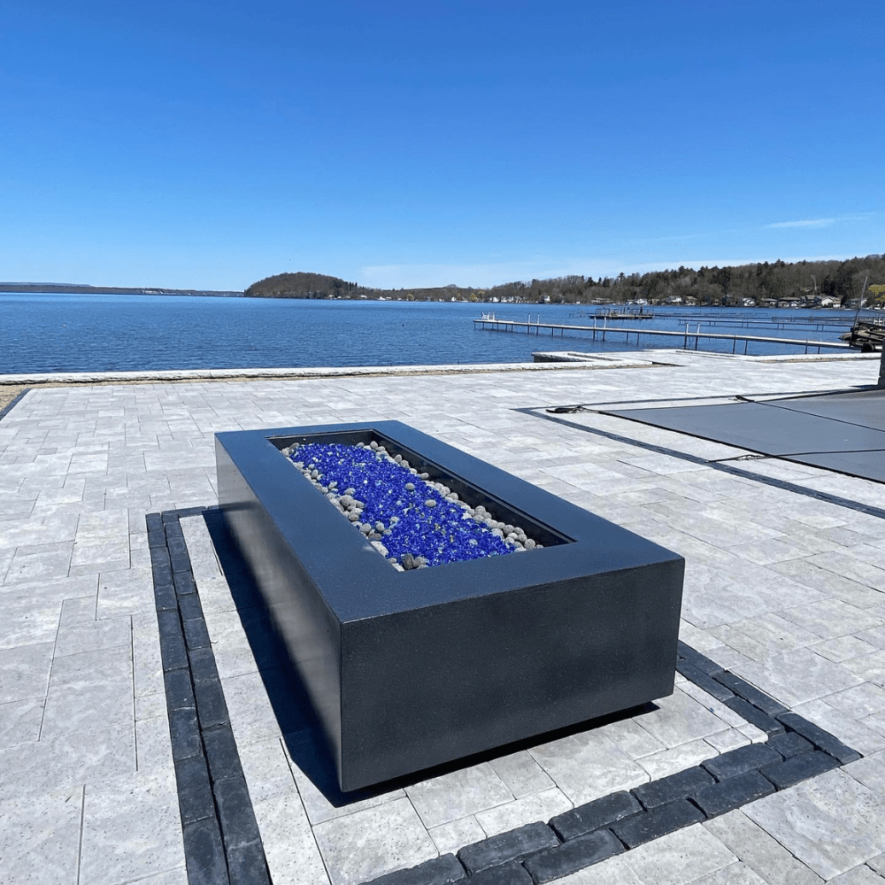 Modern Blaze Lumera Fire Pit by the lake
