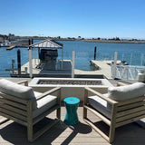 white linear fire pit table with scenic view
