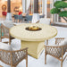 Modern Blaze Mt. Lassen Spanish White Round Fire Pit Table in a cozy patio setting