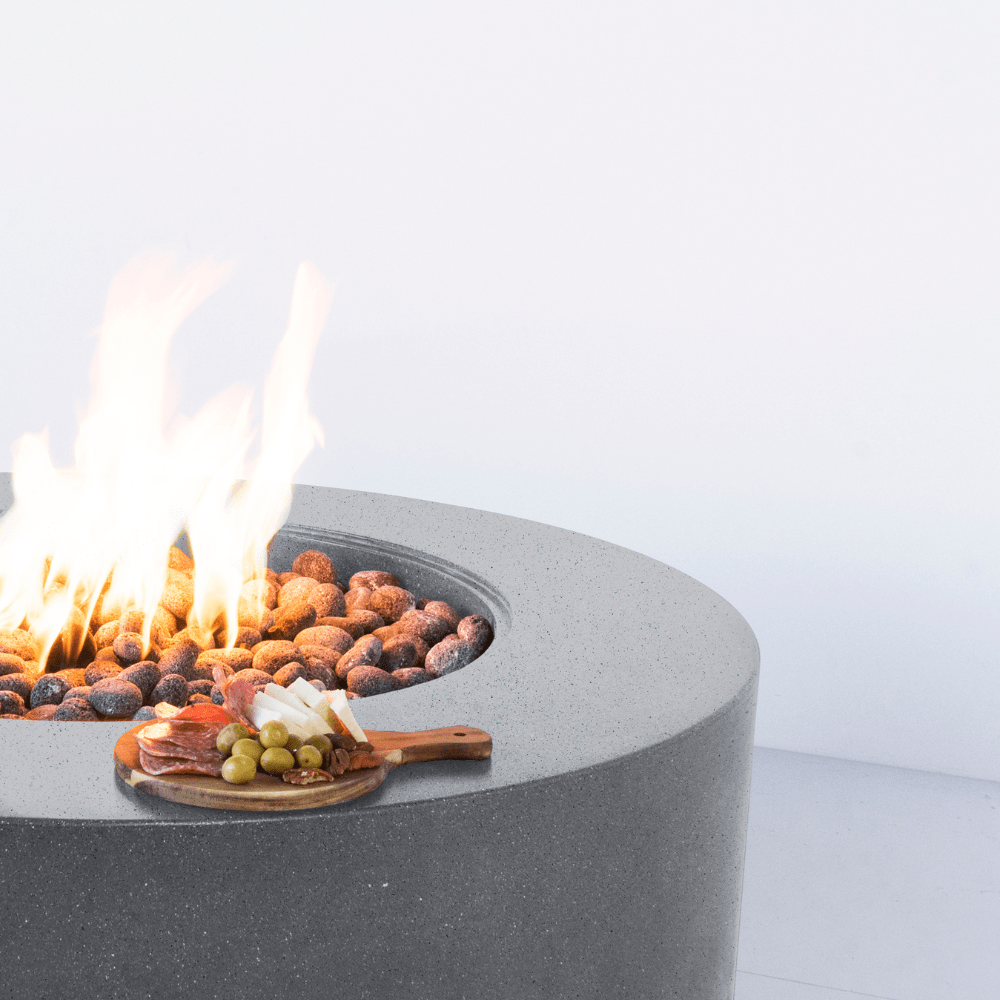Smooth edges of the modern blaze cascade cliffs oblica round fire pit
