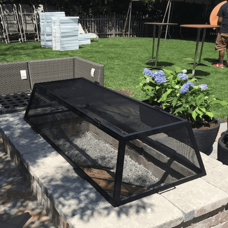Modern Blaze Rectangular Mesh Screen on Fire Pit