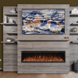 Modern Flames Allwood Fireplace Wall System Package with Artwork above  fireplace
