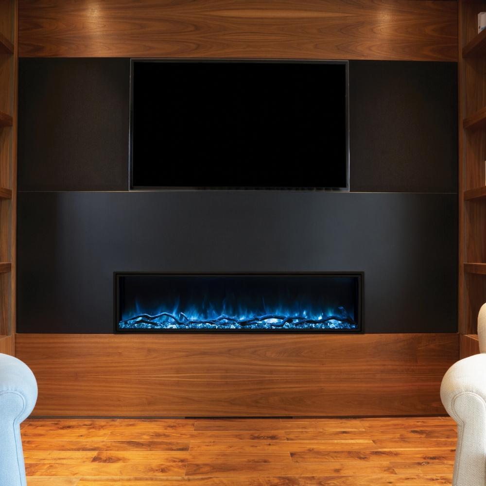 Modern Flames Landscape Pro Slim Smart Electric Fireplace in Living Room Beneath TV