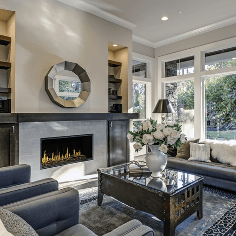 Modern Flames Orion Multi Built-In/Wall Mounted Electric Fireplace in living room