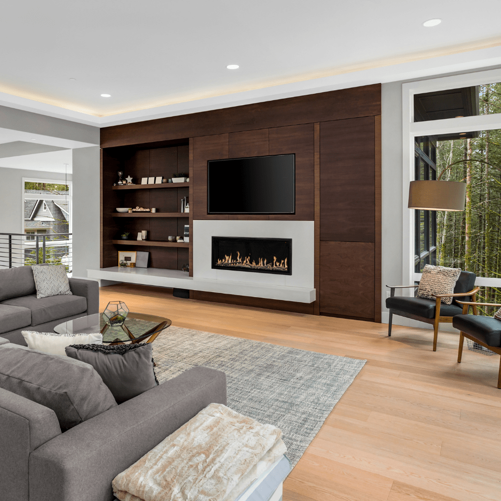 Modern Flames Orion Slim 52" Built-In Smart Electric Fireplace in living room