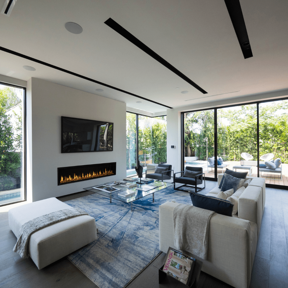 Modern Flames Orion Slim 76" Built-In Smart Electric Fireplace in open room setting