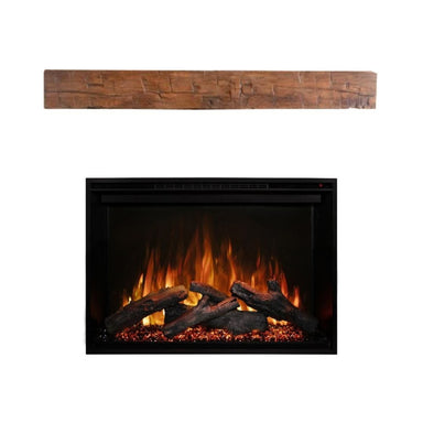 Modern Flames Redstone Electric Fireplace Insert with rustic reclaimed wood mantel