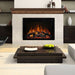 redstone 36 electric fireplace with dark brown wood mantel in contemporary living room