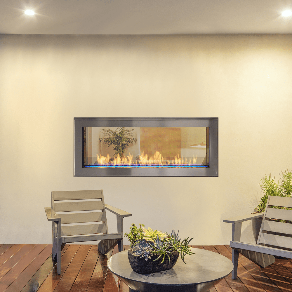 Monessen Artisan 48-Inch See-Through Vent-Free Gas Fireplace on exterior wall