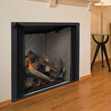 Contemporary Satin Black Front for Lo-Rider Vent Free Gas Firebox shown with Gray Herringbone Liner