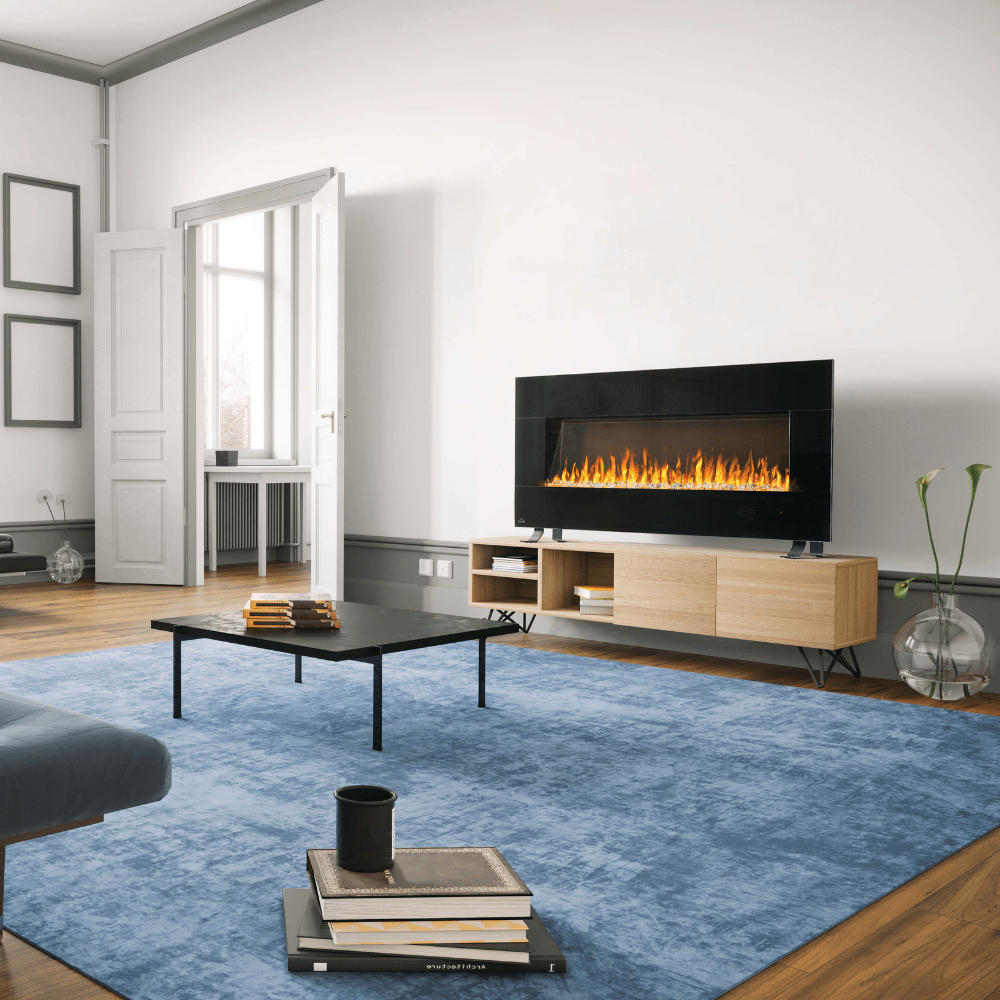 Napoleon Fuze 50 Inches Built-in / Freestanding Electric Fireplace on cabinet