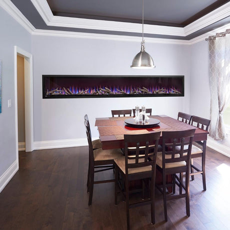 Napoleon Alluravision Deep 100" Built-in Electric Fireplace in Dining Area