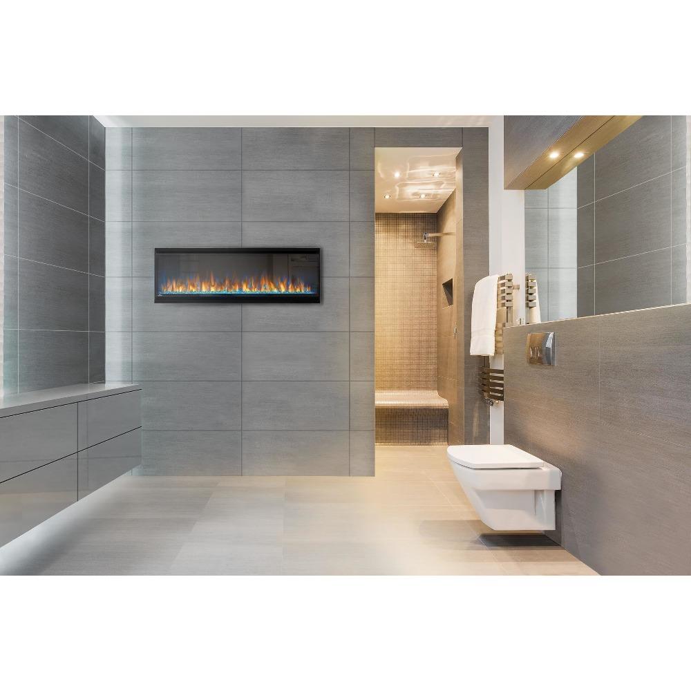 Modern Linear Electric Fireplace in a Bathroom