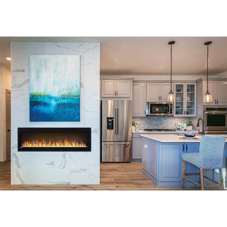 Modern Linear Electric Fireplace in a Kitchen