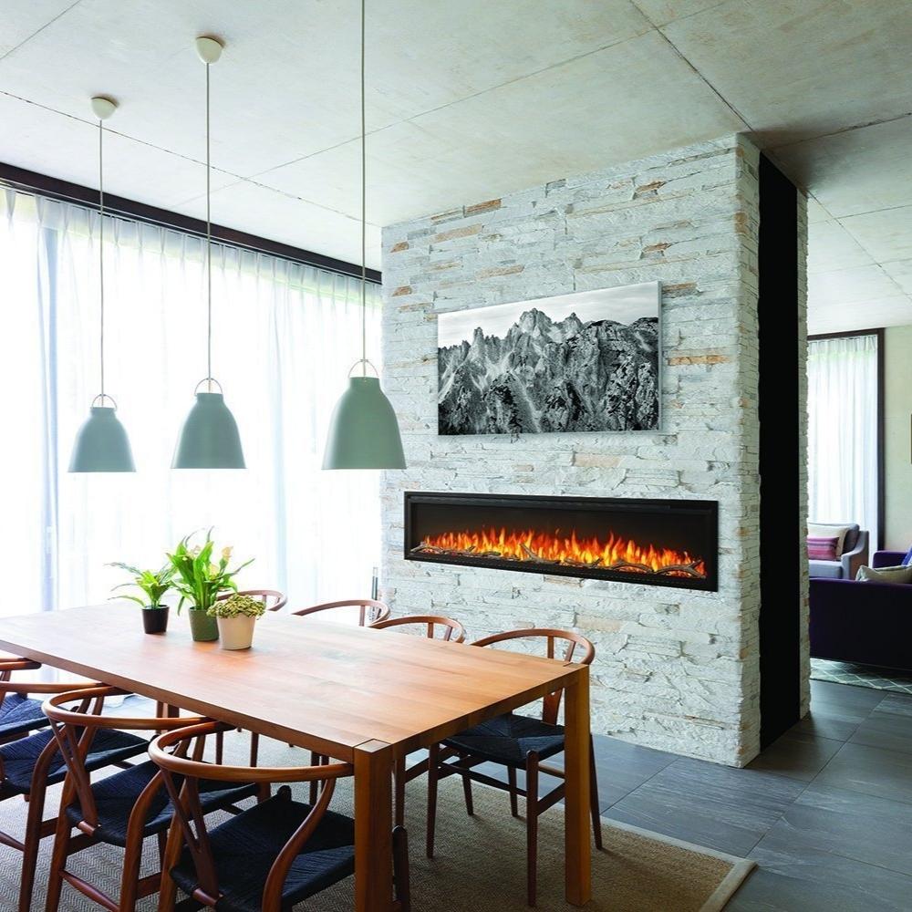 Napoleon Entice™ Built-in / Wall Mounted Electric Fireplace Installed On A Divider Wall