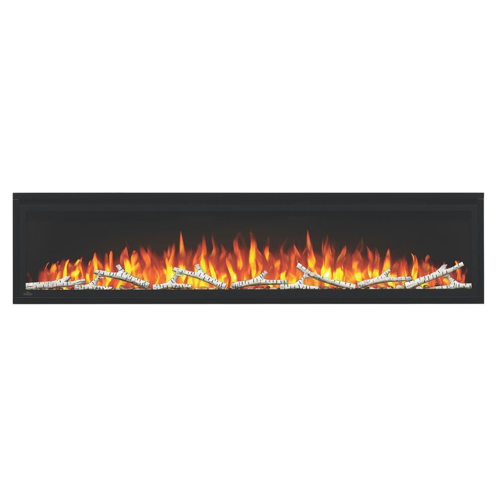 Napoleon Entice™ Built-in / Wall Mounted Electric Fireplace with orange flames and birch logs