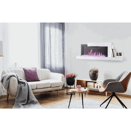 Napoleon Stylus Wall Mounted Electric Fireplace with Shelf in a light and airy living space