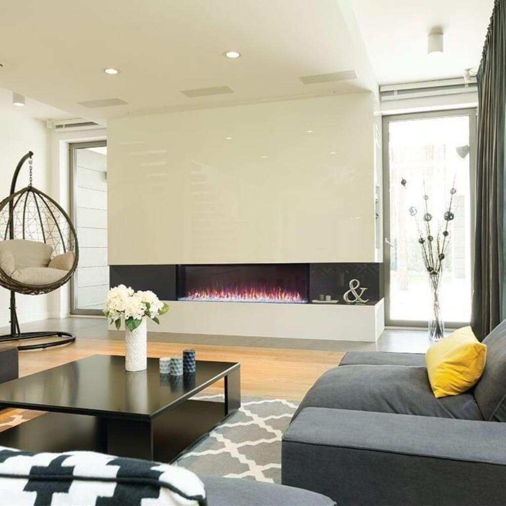 Napoleon Trivista 60" 3-Sided Built-in Electric Fireplace in a spacious contemporary Living Room