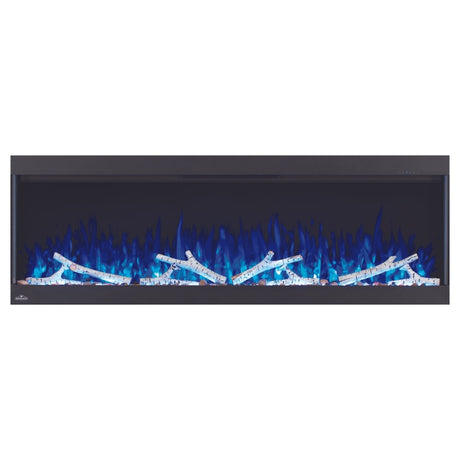 Napoleon Trivista Pictura 50-Inch Electric Fireplace with blue flames, driftwood logs