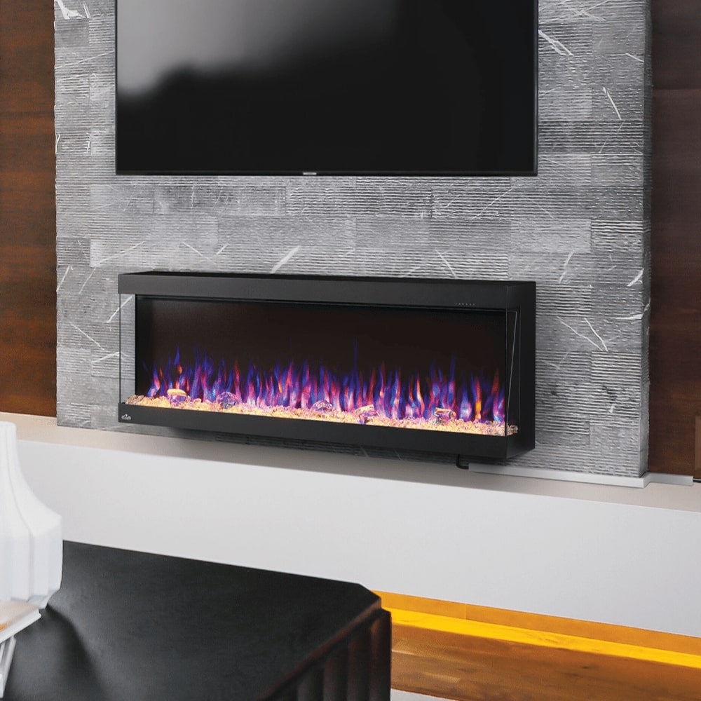 Napoleon Trivista Pictura 3-Sided Wall Mounted Electric Fireplace below tv
