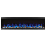 Napoleon Trivista Pictura 60-Inch Electric Fireplace with blue flames and driftwood logs