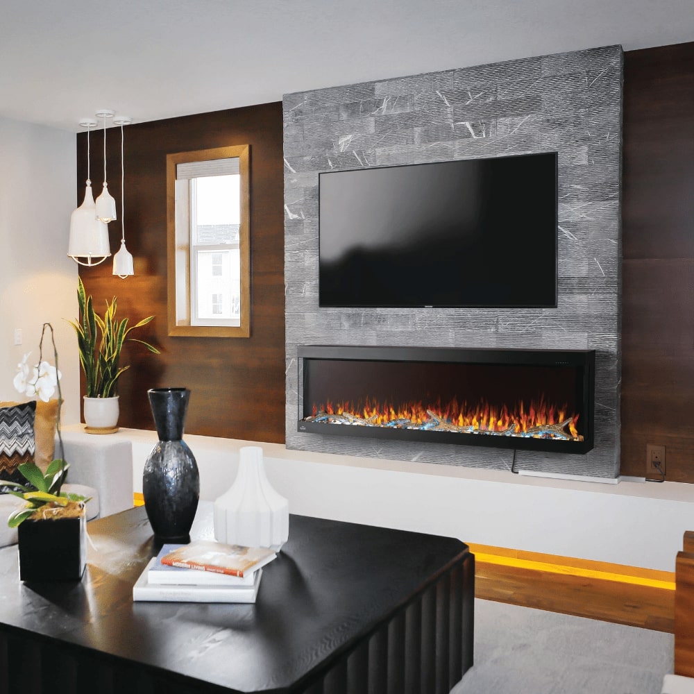 Napoleon Trivista Pictura 60-Inch 3-Sided Electric Fireplace in a modern living room
