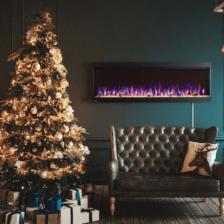 Napoleon Trivista Pictura Wall Mounted Electric Fireplace in a cozy living room