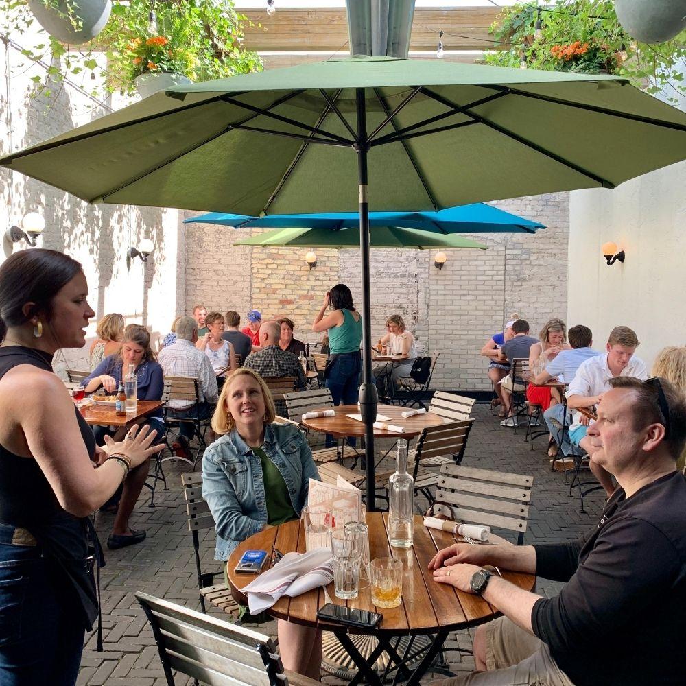 Ndustria NHE Outdoor Infrared Gas Heater in an outdoor cafe