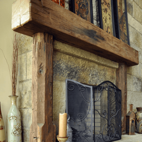 olde wood hand hewn fireplace mantel with golden oak finish
